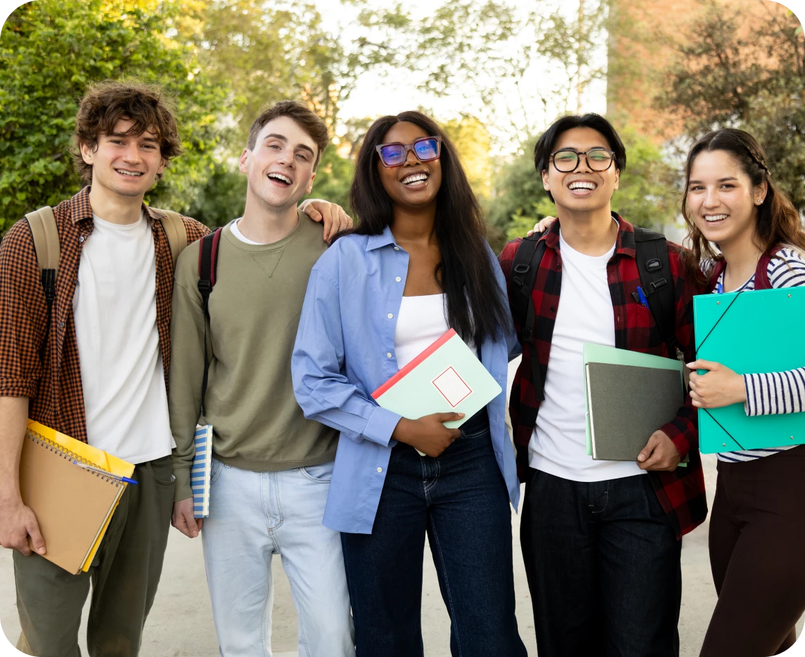 Group of happy students outdoors