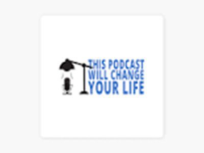 Podcast logo with microphone and graduation cap, promising life-changing content.